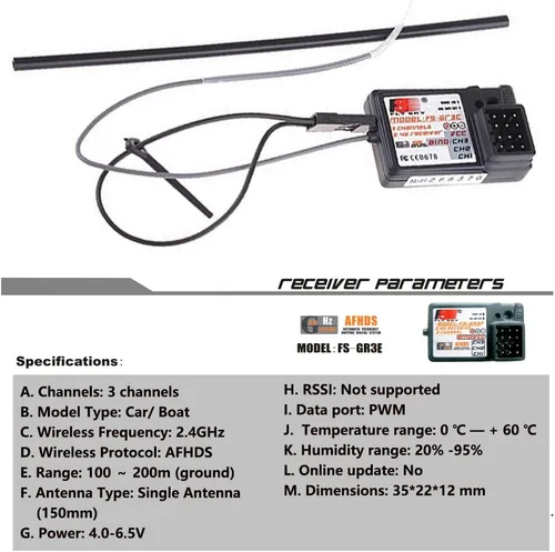 Vista 4 de Controlador de radio GoolRC 2.4 G FS-GT2 2 CH, transmisor (2 canales) y receptor (3 canales) para coche o barco