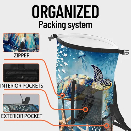 Vista 5 de Bolsa seca impermeable Bolsas secas marinas para kayak, senderismo, tortugas marinas, estrellas de mar, mochila con cierre enrollable, mochila