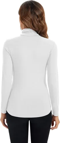 Vista 5 de HoneyEcho Camiseta de manga larga con cuello alto para mujer, suave, elástica, capa base ajustada.
