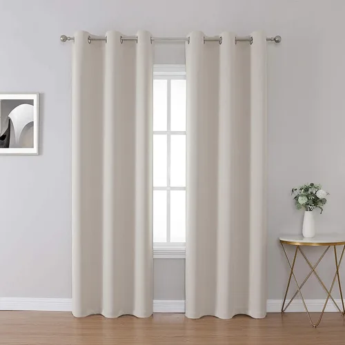 Vista 11 de Cortina opaca ignífuga, ojales en la parte superior, certificación NFPA 701, resistente al fuego para aula/dormitorio, 1 panel, negro, 42 x 63