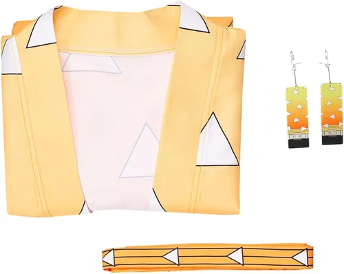 Vista 5 de Duwseal Agatsuma Zenitsu - Conjunto de bata para cosplay kimono chaqueta y aretes