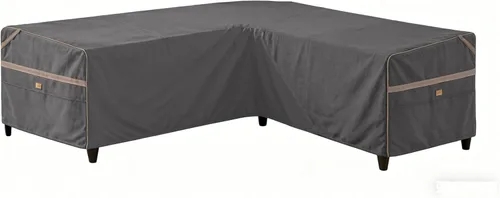 Vista 10 de Funda impermeable para sofá modular en forma de V para exteriores, resistente a los rayos UV, para muebles de patio de 5 plazas, 85 pulgadas de Gris