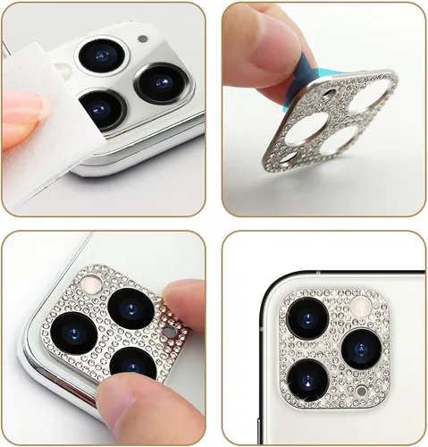 Vista 6 de Protector de lente brillante para iPhone 12 Pro Max, cubierta de cámara con purpurina 3D, diamantes de imitación, puntos brillantes, decoración