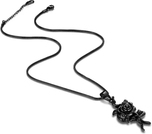 Vista 4 de Collar con colgante de corazón de rosa de serpiente, joyería gótica de acero inoxidable para mujer, serpiente animal, cobra, uroboros