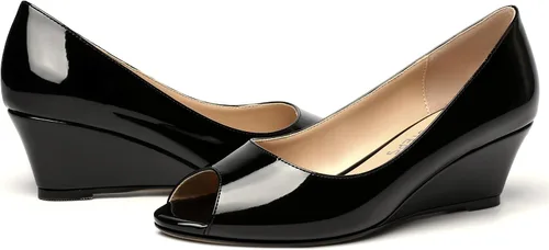 Vista 6 de Zapatos de tacón bajo con cuña y puntera abierta para mujer, de 2 pulgadas
