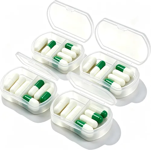 Vista 9 de Pastillero para bolso, organizador de pastillas pequeño, portátil, para viajes, diarios, pastilleros, AM y PM, mini pastillero para vitaminas