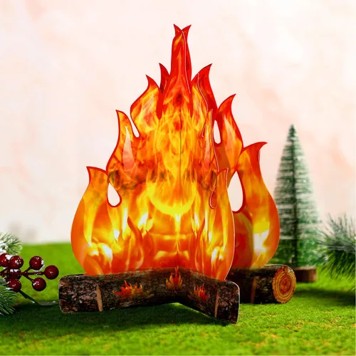 Vista 4 de Boao 2 juegos de fuego falso, llama falsa, decoración de campamento, pieza central de fogata de cartón 3D, llamas artificiales, decoración de fiesta