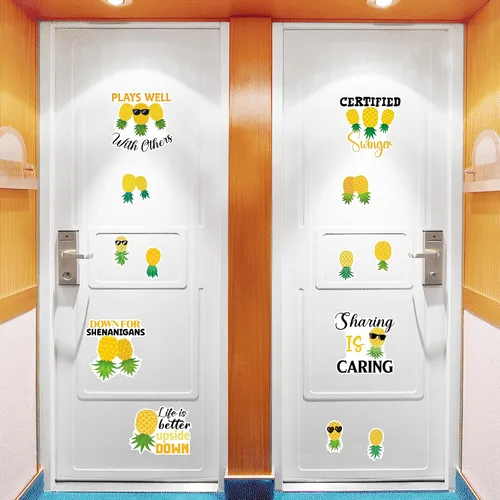 Vista 5 de 13 piezas de decoración de puerta de crucero de piña, imanes divertidos de piña tropical para crucero, reutilizables, divertidos letreros magnéticos