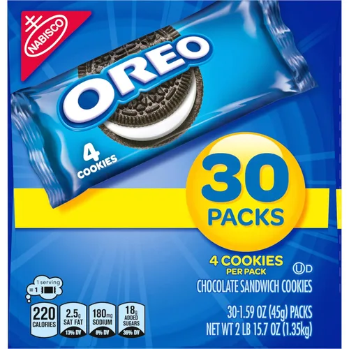 Vista 18 de OREO Galletas sándwich de chocolate, 120 paquetes de bocadillos (4 galletas por paquete, 4 cajas)