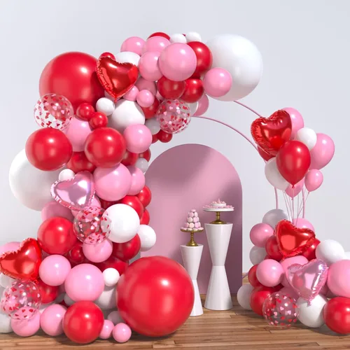 Vista 20 de Lukiituke Kit de arco de globos rojos, negros y dorados, 114 globos rojos, negros y dorados, 4 tamaños para cumpleaños, fiestas temáticas de casino