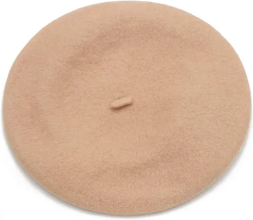 Vista 3 de Wheebo Boina de lana, color sólido, estilo francés, gorro cálido de invierno para mujeres y niñas Albaricoque