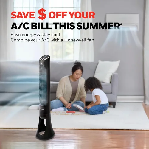 Vista 7 de Ventilador Honeywell 8 Enhanced Powerful and Quiet Fan Settings, Oscillating Airflow, Auto Timer, Slim Space-Saving Design with Remote Control