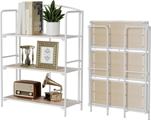 Vista 47 de Crofy - Estantería plegable sin montaje para sala de estar, estantería plegable de 2 niveles en color negro para oficina en casa, organizador
