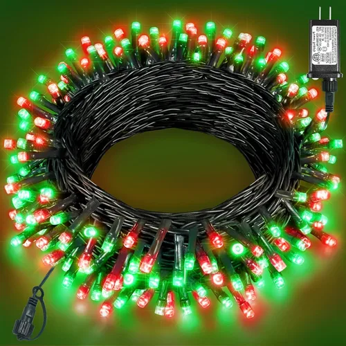 Vista 12 de Tira de luces LED de Navidad de 40 pies para exteriores, luces rojas y blancas de Navidad impermeables, 8 modos y temporizador, luces de árbol