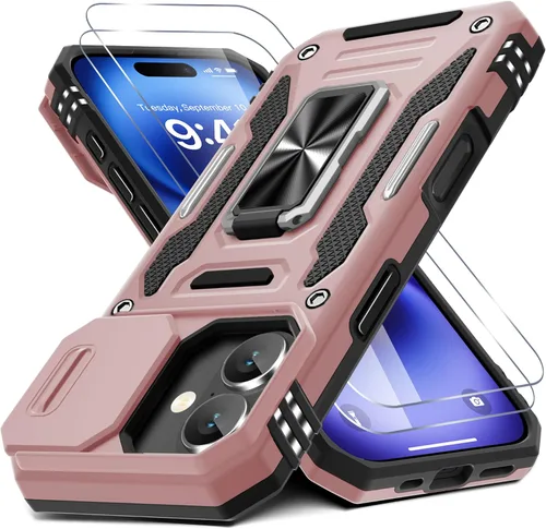 Vista 40 de DEERLAMN Funda para iPhone Air de 6.5 pulgadas con cubierta deslizante para cámara + protector de pantalla (2 paquetes), soporte de anillo giratorio