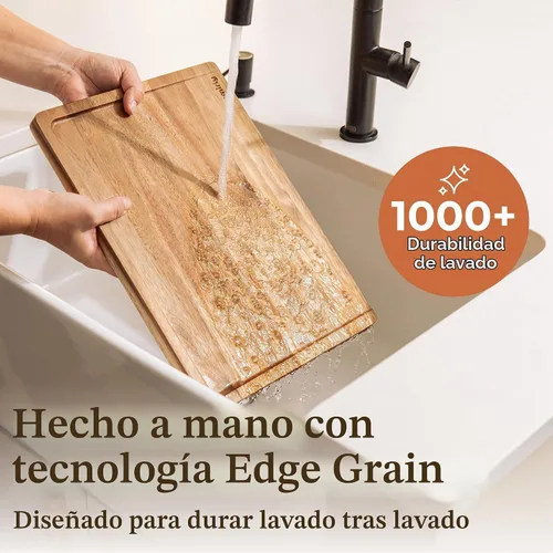 Vista 6 de SMIRLY Juego de tablas de cortar de bambú, tabla de cortar y tablas de cortar de madera para cocina, tabla de cortar de madera pequeña y bloque