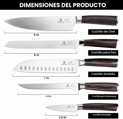 Vista 2 de imarku Juego de cuchillos de cocina de 5 piezas, juego de cuchillos Negro marrón