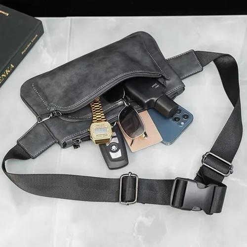 Vista 5 de Bestsent Bolso bandolera de cuero para hombre, mochila de hombro en el pecho, bolso cruzado impermeable al agua