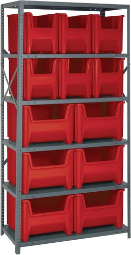 Vista 584 de Quantum QSBU-245BK Heavy Duty Shelving Unit with (7) Shelves and (24) QUS245 Black Bins for Garage Warehouse Storage Distribution 400 lb Load