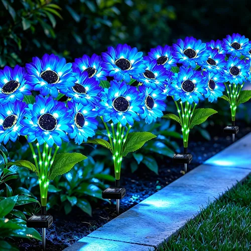Vista 17 de MRHEPHAESTUS Luces solares de jardín, flores de delfinio 2 unidades 40 LEDs, luces impermeables para exteriores, dos modos de iluminación