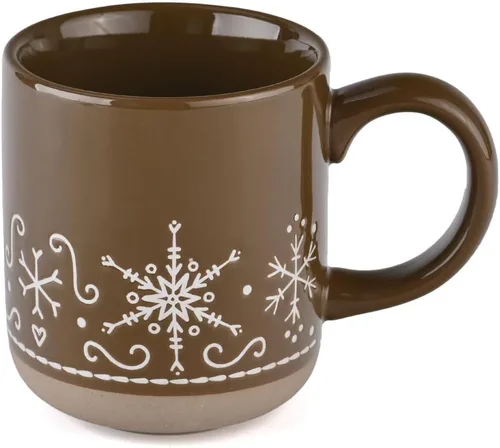 Vista 7 de Sweet Water Decor Taza de café de otoño con diseño de hojas marrones, taza de gres de 14 onzas para té y sidra, apta para microondas y lavavajillas