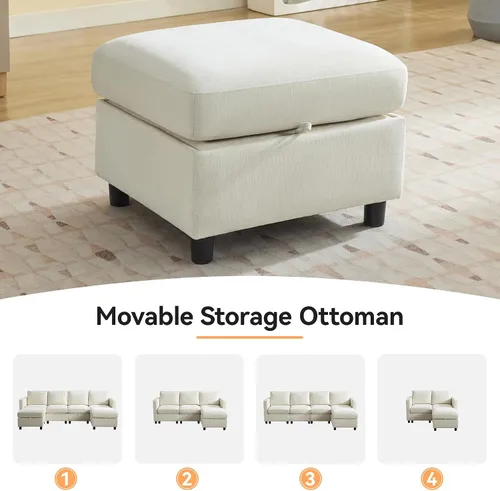 Vista 7 de WUTUTUEE Sofá seccional modular en forma de L de 83" con almacenamiento y otomano móvil, sofá convertible de 4 asientos reversible chaise de Beige