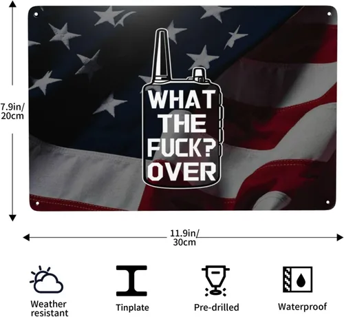 Vista 3 de Divertido walkie talkie - Radio de mano con texto en inglés "What The Fuck Over" de 8 x 12 pulgadas, letrero de metal retro para decoración de pared