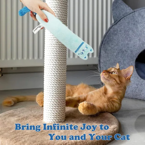 Vista 6 de Pawaboo Juguetes para gatos, paquete de 2 juguetes de hierba gatera con campana y papel arrugado, juguetes para gatitos suaves y duraderos, juguetes