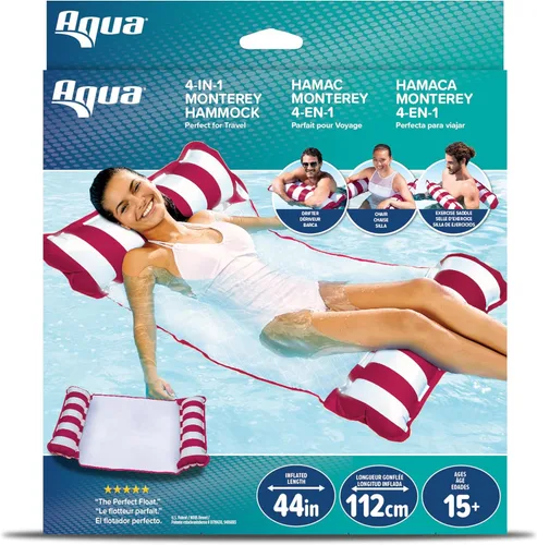 Vista 2 de Aqua Monterey - Hamaca flotante 4 en 1 para piscina y hamacas de agua, 2-3-4 paquetes múltiples, varios colores/estilos, para adultos y niños Borgoña