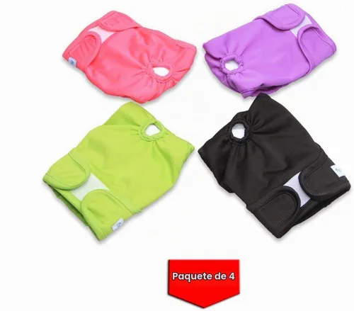 Vista 2 de Teamoy 4 piezas de pañales lavables para perras, fundas reutilizables para pañales de perras, superabsorbentes y cómodas, XS Negro+ Púrpura+Verde+