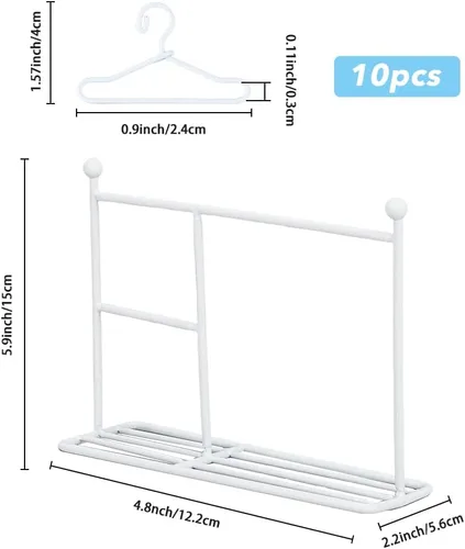 Vista 2 de SUPERFINDINGS Perchero de hierro blanco con 10 piezas de mini perchero con base, lindo estante de lavandería, surtido de accesorios de armario