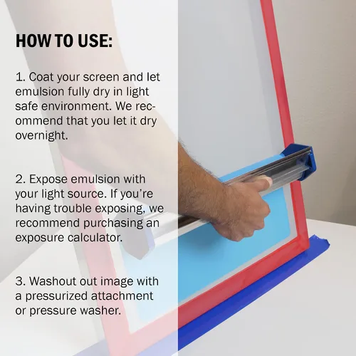 Vista 6 de Ecotex® Tex Blue HV Emulsión (Pinta - 16 onzas), emulsión de serigrafía pre-Sensibilizada de alta viscosidad, para tintas de plastisol y UV