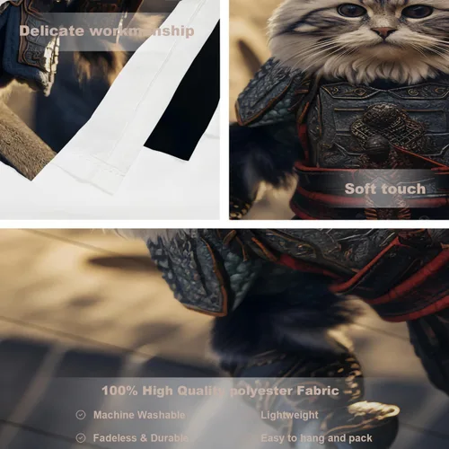 Vista 4 de Batmerry Cat In Armor Polyester Tapestry, Cat Armor Sword Warrior Battle Shield Lightweight Wall Hanging High-Definition Print Backdrop For Dorm