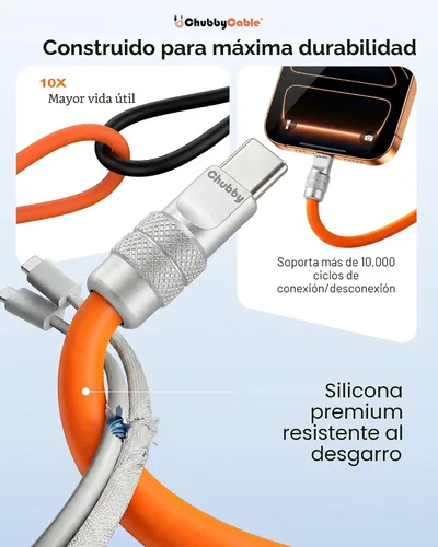 Vista 5 de chubbycable USB C a C 240W cable de carga rápida de silicona, negro, 3.3 pies Premium Zinc Alloy Connectors, 6mm Extra Thick, 45,000+ Bend Tested