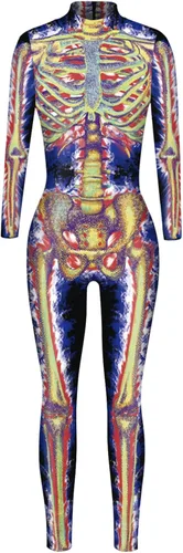 Vista 3 de Honeystore - Enterizo para disfraz de esqueleto para mujer, para Halloween, malla entera, leotardo, para cosplay Color06