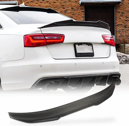 Vista 9 de Alerón de maletero de fibra de carbono real compatible con Audi A6 S6 (C7) Sedan 2012-2018 (estilo B)