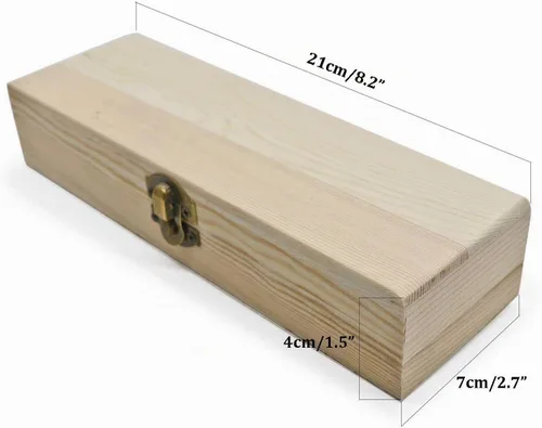 Vista 2 de Caja de madera sin acabar y sin pintar para lápices, rectangular. Caja de almacenamiento para herramientas y pinceles de artista, para bricolaje