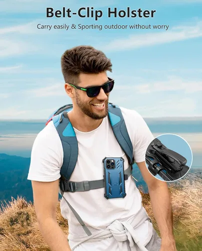 Vista 7 de FNTCASE Funda para iPhone 14 Pro Max: funda resistente de grado militar para teléfono celular con soporte y estuche con clip Protección