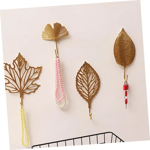 Vista 6 de OSALADI 2 ganchos decorativos de hojas de ginkgo elegantes y perchas para sombreros para el hogar, entrada, dormitorio, sala de estar
