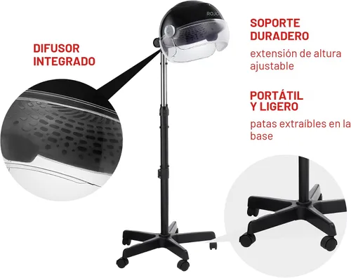 Vista 4 de RED by Kiss 3000 Secador de cerámica con capucha y soporte ajustable con temporizador digital, altura ajustable, ruedas de 360°, 3 configuraciones