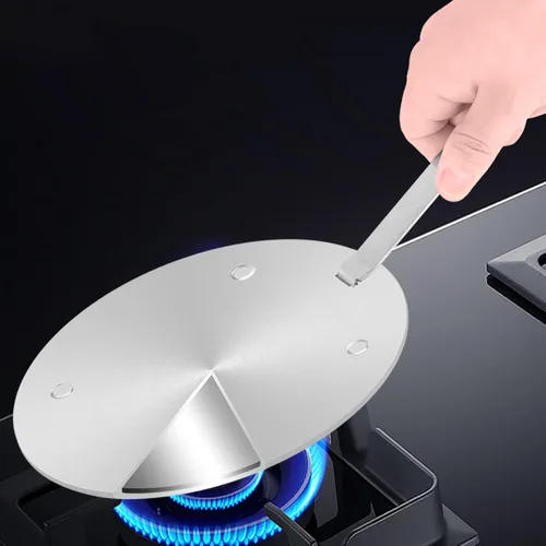 Vista 6 de Placa de conducción de calor para estufa de gas, difusor de calor de acero inoxidable, placa adaptadora de inducción de mango extraíble, utensilios