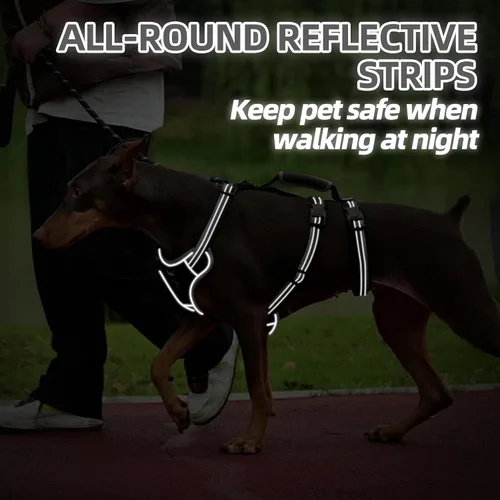 Vista 5 de PUPTECK Arnés para perro a prueba de escapes, con asa acolchada, arnés de chaleco para mascotas, duradero y reflectante para perros medianos y Negro