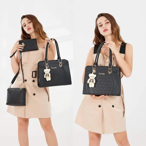 Vista 7 de Soperwillton Bolsos de mano de moda para mujer, bolsa de hombro, asa superior, bolsa de mano, juego de 4 piezas