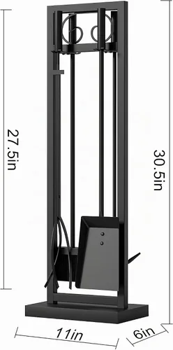 Vista 3 de Kingson Juego de herramientas para chimenea de 5 piezas – 30.5" Diseño de volutas negras, accesorios de chimenea de servicio pesado para chimeneas