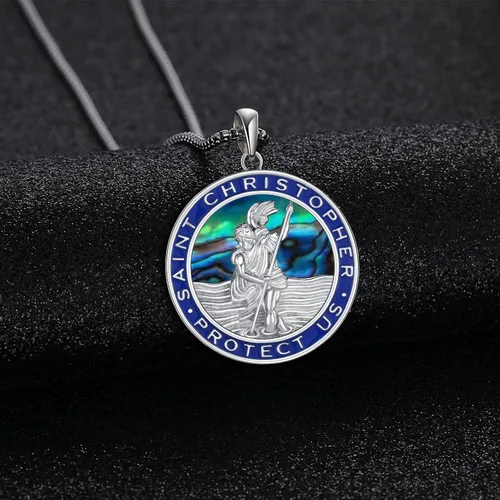 Vista 3 de Aniu Collar de plata de ley S925, San Miguel, San Cristóbal, San Benito, San Juda, Crucifijo de Jesús, San Uriel, Arcángel Rafael, San Patricio, San