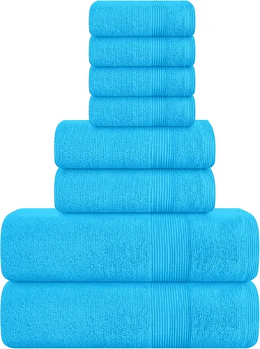 Vista 29 de Belizzi Home Set de 8 Toallas 100% Algodón Ring Spun, 2 Toallas de Baño 27x54, 2 Toallas de Mano 16x28 y 4 Toallitas 13x13 - Ultra Suave Altamente