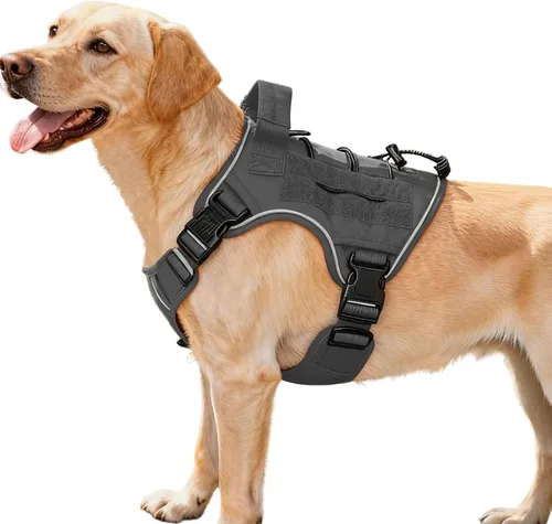 Vista 78 de Arnés táctico para perros grandes, chaleco reflectante ajustable sin tirones con sistema Molle, control de grado militar K9 para entrenamiento