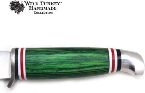 Vista 4 de Colección Color Mango de Madera Hoja Fija Skinner Cuchillo con Funda de Cuero (Verde)