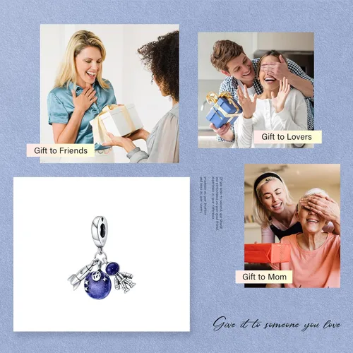 Vista 6 de RMMY Charm 925 Sterling Silver Pendant Dangle Beads Travel Ocean for European Bracelets and Necklaces,Chriatmas mother's Day Birthday Jewelry Gifts