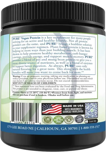 Vista 5 de PURE® Proteína vegana deportiva - 0.88 oz de proteína vegetal para músculos y recuperación (15 porciones, 33+g por) chocolate